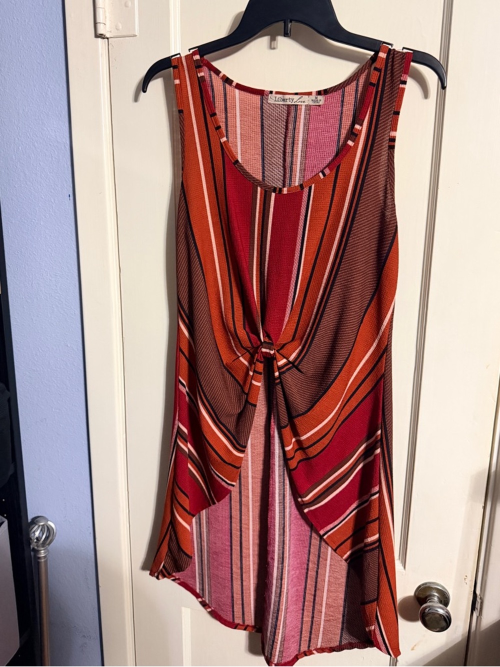 Liberty Love Red & Orange Striped Knot-Front Sleeveless Tunic